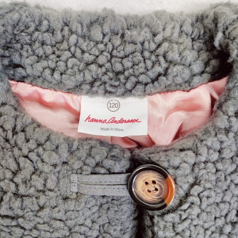 Hanna Andersson Sherpa Teddy Fleece Girls Coat Sz 120 (US 6/7) Gray Pink - Picture 4 of 13